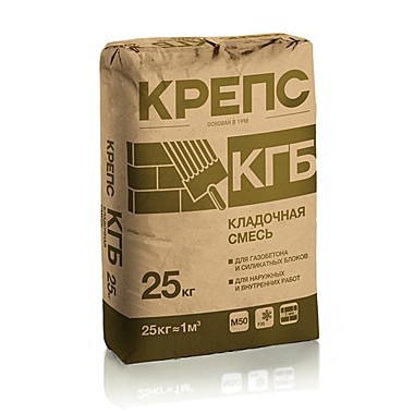 КРЕПС кладочная смесь КГБ для ячеистого бетона 25кг 1/56